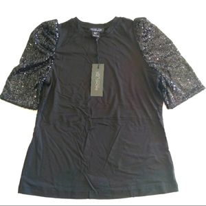NWT Rachel Zoe Size XS Sequin Puff Sleeve Crewneck shirt